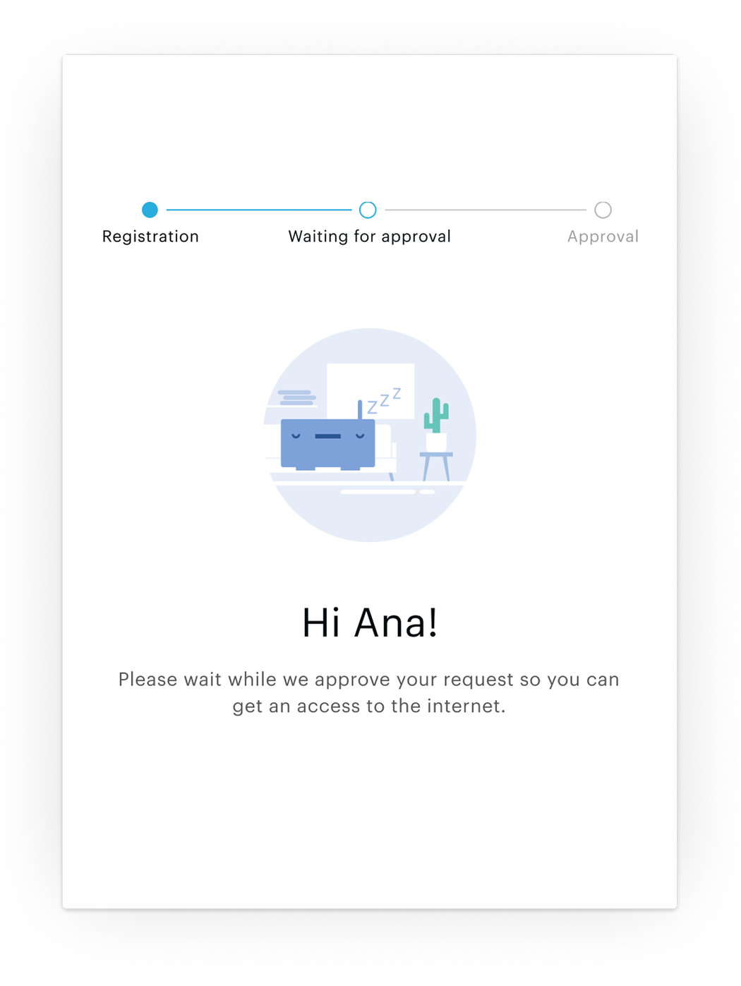 Portal screen: registration done, waiting for a host to approve.